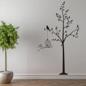 Tree with Bird Cage Decal Wall Sticker - Picture 1 of 8