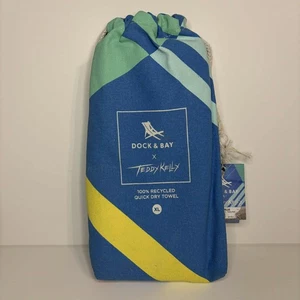 DOCK & BAY x TEDDY KELLY Quick Dry BLUE GEOMETRIC Beach Towel 78x35 XL NWT - Picture 1 of 4