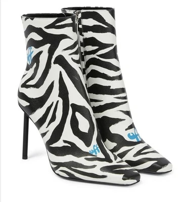 Botines de cuero con estampado de cebra BLANCO ROTO talla 40/10 precio de venta sugerido por el fabricante 1500 USD Foto 1 de 4