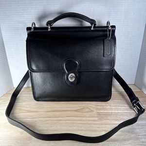 Vtg Coach Willis Top Handle 9927 Black Leather Crossbody Bag Nickel Turnlock - Picture 1 of 11