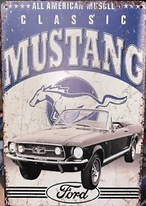 Blechschild Classic Mustang All American Muscle 9x12 rustikal Mancave Garage blau - Bild 1 von 1