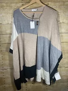 Maglione Calvin Klein Maglia Poncho Wrap Colorblock Fibbia Marrone Grigio Nero Taglia Unica - Foto 1 di 4