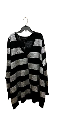 Suéter Túnica Lane Bryant 18-20 Negro Metálico Plateado Rayas Manga Larga Noche Foto 1 de 4