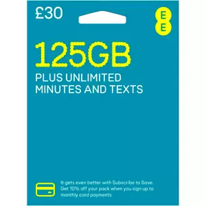 EE UK Pay As You Go SIM Card: Fast 4G 5G Data, Unlimited Calls & Texts Top Value - Picture 1 of 6