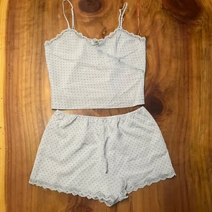 Vintage 90's Y2K Sleep Lingerie Set Lace 2 piece Medium Polka Dot Gray H4-9 - Picture 1 of 5
