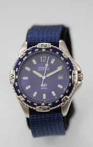 Fossil Blue Men Watch Stainless Steel Silver 50m Battery Nylon Date Quartz - Picture 1 of 6