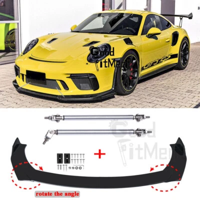 For Porsche 911 991 Coupe Glossy Front Bumper Lip Spoiler Splitter + Strut Rods - image 1 of 4