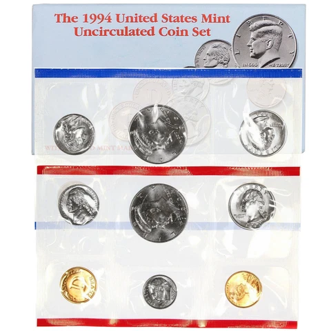 1994 Mint Set Original Envelope 10 Brilliant Uncirculated US Coins BU Cover