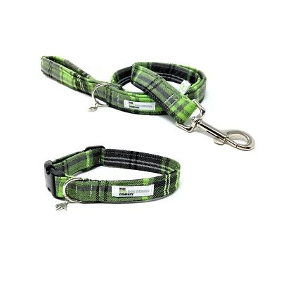 THE ECO DOG DESIGN COMPANY Green Tartan Dog Collar and Optional Matching Lead Set