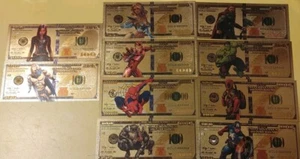 Ten Marvel Hero Goldfoil Banknote - Hulk, Ironman, Spiderman, Deadpool, Thor,Etc - Picture 1 of 5