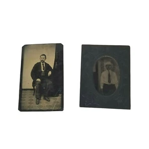 Antique Tintype Photographs Tin Type Ferrotype Metal Man Sitting Turn of Century - Picture 1 of 11