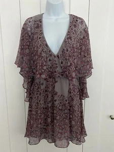 Free People Babydoll Mini Dress Sheer Purple Ruffle Boho - Picture 1 of 8