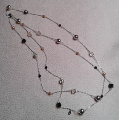 Collana Lunga Argentata con Perle e Perline - Immagine 1 di 2