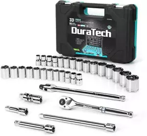 DURATECH 1/2'' Socket Sets Standard (SAE) and Metric Mechanic Tool Set 33 Pcs - Picture 1 of 7