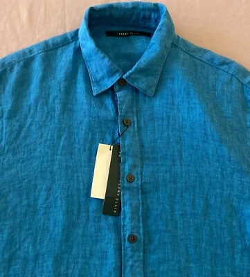 Men's PERRY ELLIS Mykonos Blue Linen Short Sleeve S/S Shirt Small S NWT NEW NiCe - Image 1 of 4