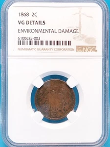 1868 Union Shield 2c NGC VG Details - Environmental Damage - Picture 1 of 8