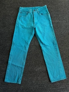 Vintage Levi’s 501 Denim Jeans Teal Aqua Coral Blue 30 x 29 80s 90s Button Fly - Picture 1 of 10