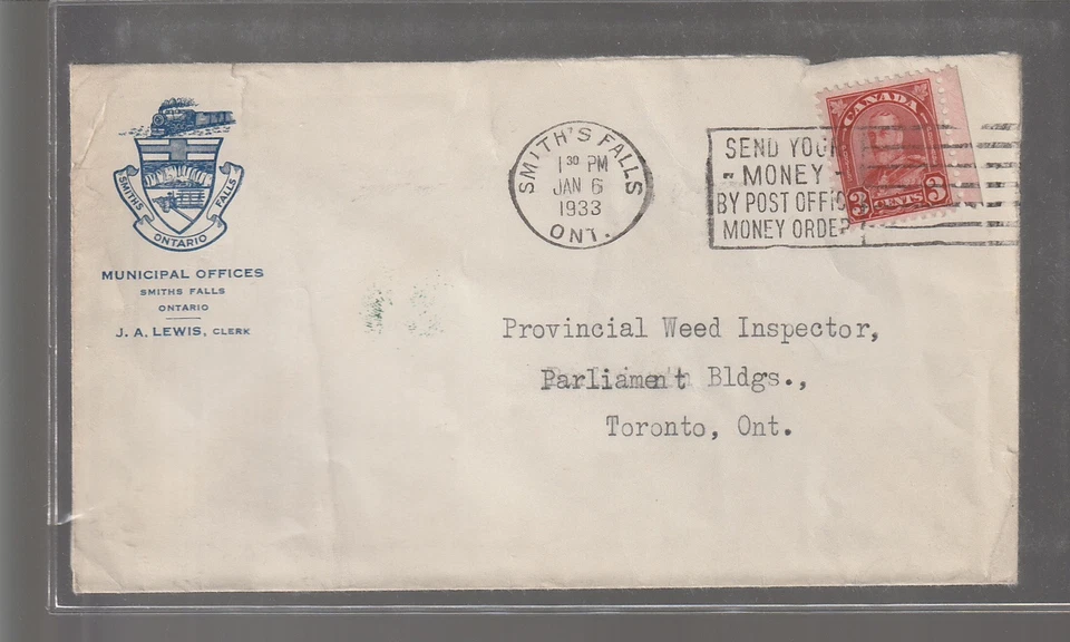 1933 Canadian Cover Smith Falls Ontario Oficinas Municipales-Edificios del Parlamento Foto 1 de 2