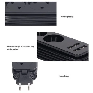 (Schwarz)1200 W Steckdosenleiste 2 Runde Steckdosen 4 USB-Anschlüsse Für❀ - Bild 1 von 22