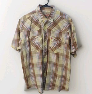 Wrangler Orange Adult Mens Shirt Size LARGE - Pearl Snap Plaid Western Tartan - Picture 1 of 4