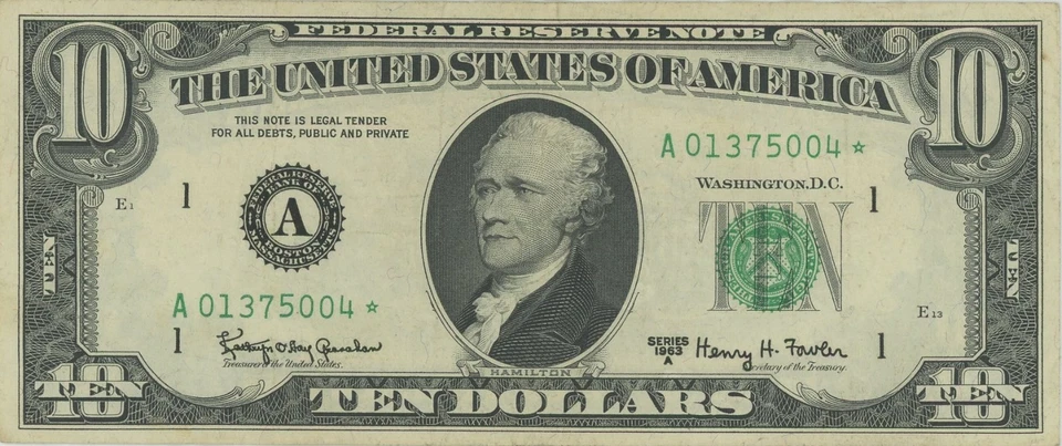  $10 1963a U.S Federal Reserve Star Note - VF + Boston A District - Image 1 of 2