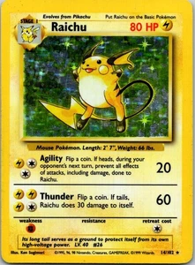 Pokemon Juego de Cartas Coleccionables Raichu 014/102 Base Set Original Holo Raro De Colección WOTC 1999 HP - Imagen 1 de 4