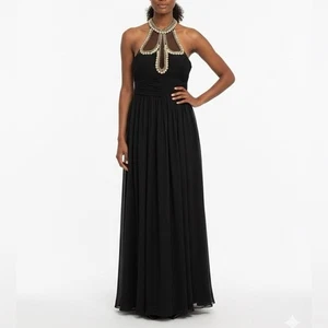 NWT Ieena Mac Duggal Sample Beaded Crystal Cut Out Halter Neck Black Sz 2 - Picture 1 of 12