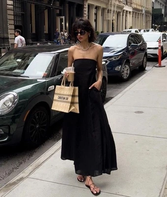 Vestido Dissh Karney Talla AU 10 / US 6 Maxi Lino Sin Tirantes Elegante Bolsillos Maxi Foto 1 de 4