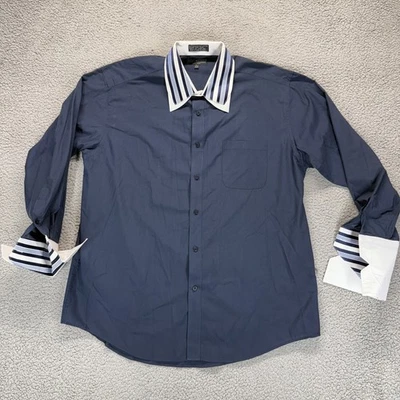 Daniel Ellissa Mens Dress Shirt Navy Blue White Stripe Collar Cuffs Size 17.5 - Image 1 of 4