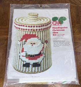 Vintage Needlepoint Christmas Memories Canister Idea Kit Santa Columbia-Minerva - Picture 1 of 4