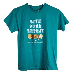 Girl Scouts Cookie T Shirt Green Size 14 16 Large Short Sleeve Bite Dunk Repeat - Picture 1 of 6