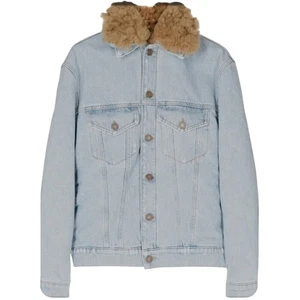 ERL Lamb’s Wool Detachable Collar LGHT Wash Denim Jacket Made in Italy $875 - Picture 1 of 16