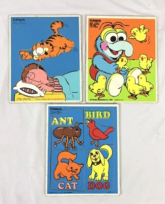 Lote De Rompecabezas De Madera De Colección Playskool Años 70 80 - Animales Garfield Gonzo Muppets Foto 1 de 4
