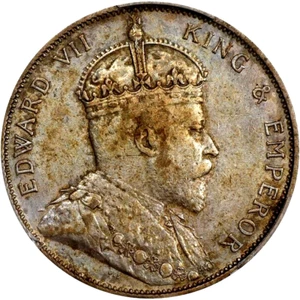1905 B Insediamenti dello Stretto 50 centesimi, PCGS XF 45, data chiave scarsa, KM-23 - Foto 1 di 3
