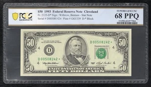 FR. 2125-D* 1993 $50 *STAR* FRN CLEVELAND, OH PCGS BANKNOTE GEM UNC-68PPQ (L) - Picture 1 of 2