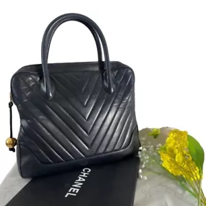 CHANEL Handbag Chevron V Stitch Lambskin Coco Charm Black Leather Elegant F/S - Picture 1 of 12