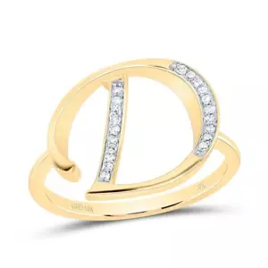10k Yellow Gold Genuine Diamond Women Script Font Letter D Initial Ring 1/12 CT - Picture 1 of 1