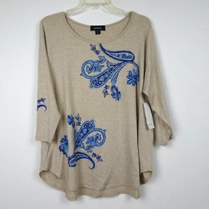 Karen Kane Tunic Top Women's Plus Size 1X Beige Paisley Print Made USA - Picture 1 of 9