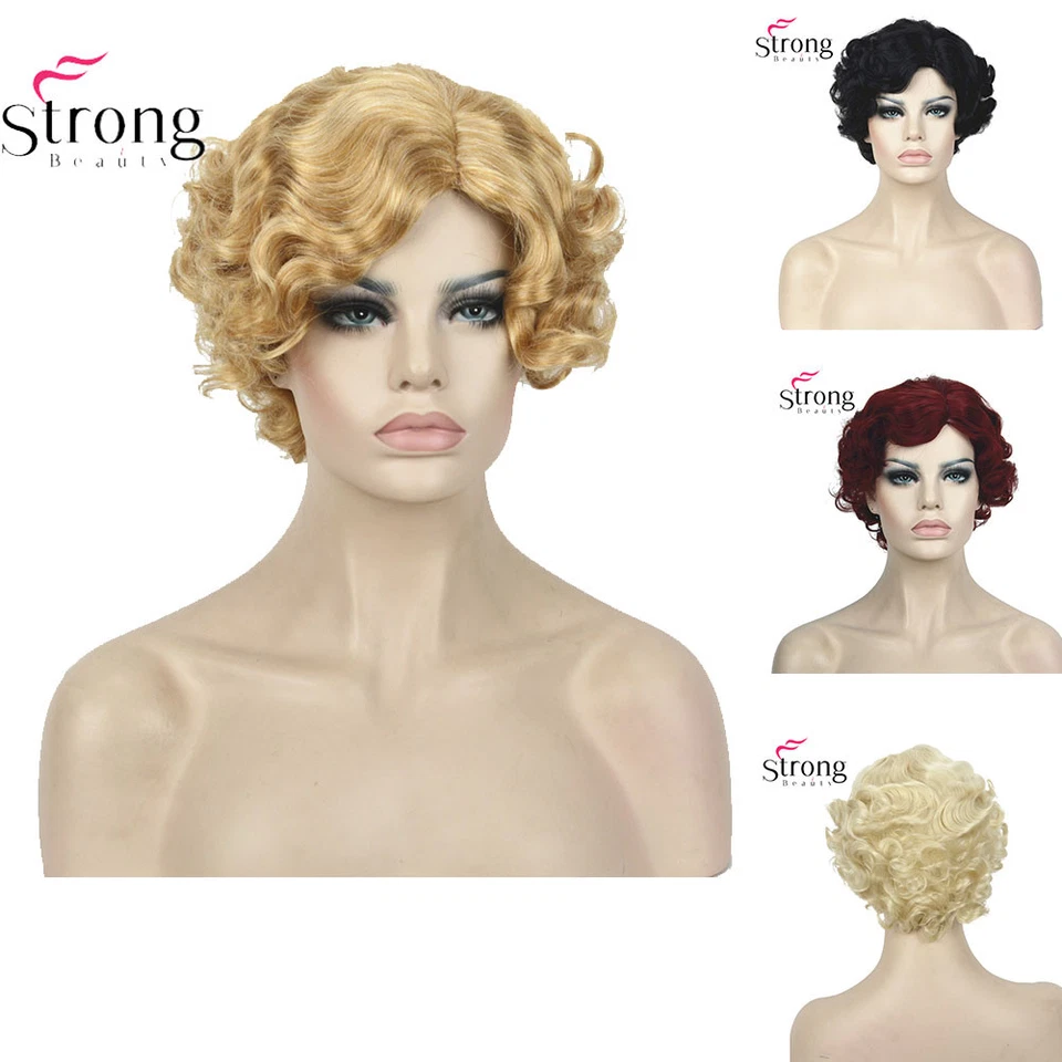 Peluca sintética rubia onda de dedo corto retro años 20 pelucas vintage para mujer Foto 1 de 4