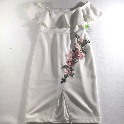 OFF WHITE Abito nuovo con etichette Premier Armour bianco ricamato a spalla abito lunghezza media 12