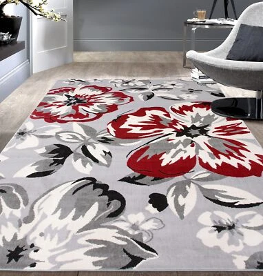 Alfombras florales modernas 3'1" x 5' rojas Foto 1 de 4