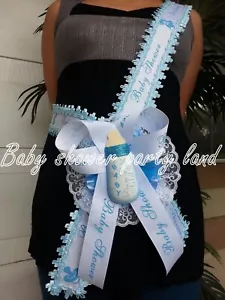 Welcome Baby Shower Mom To Be It's a Boy Sash Blue Bottle Ribbon and Corsage - Picture 1 of 8