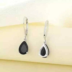 2Ct Pear Cut Lab Created Black Diamond Dangle Drop Earring 14k White Gold Plated - Picture 1 of 3