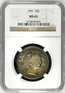 1901 Barber Half Dollar NGC MS65 Nicely Toned - Picture 1 of 4