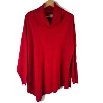 CATO Womens Pullover Sweater Size 2X 18/20W Red Cowl Neck Asymmetric Long Sleeve - Image 1 of 4