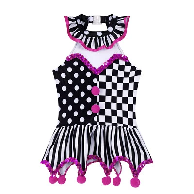 Girls Circus Clown Halloween Cosplay Sequin Ballet Dance Leotard Dress Costume  - Image 1 of 2