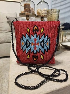 VTG Beaded Native American Southwestern Tribal Style Purse Crossbody Handbag Red - Image 1 of 4