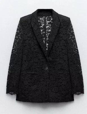 ZARA NEW WOMAN FLORAL LACE BLAZER JACKET BLACK size L Ref 8036/593 - Image 1 of 4