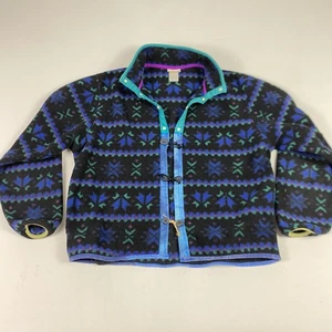 Vintage LL Bean Fleecejacke Herren Medium Large schwarz blau Muster Pullover 90er - Bild 1 von 13