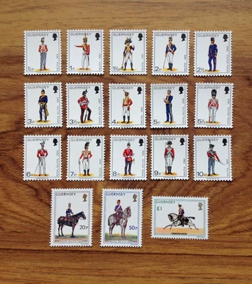 GUERNSEY SG98-113 1974-78 ½p-£1 MILITIA Definitives Set of 18 MNH. Free UK P&P - Image 1 of 3